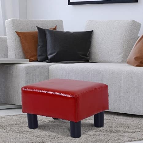 Solid Wooden Frame Legs Base Leatherette Ottoman Footstool