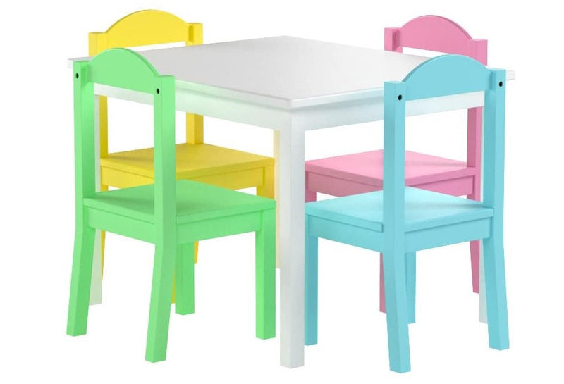 The Wooden Top 1 Table with 4 Colourful Kids Chair