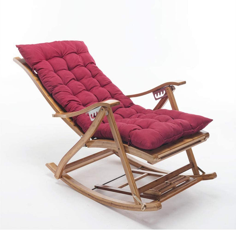 The Portable Folding, Adjustable Recliner Bamboo Rocking Chair with Removable Cotton Pads and Foot Massager