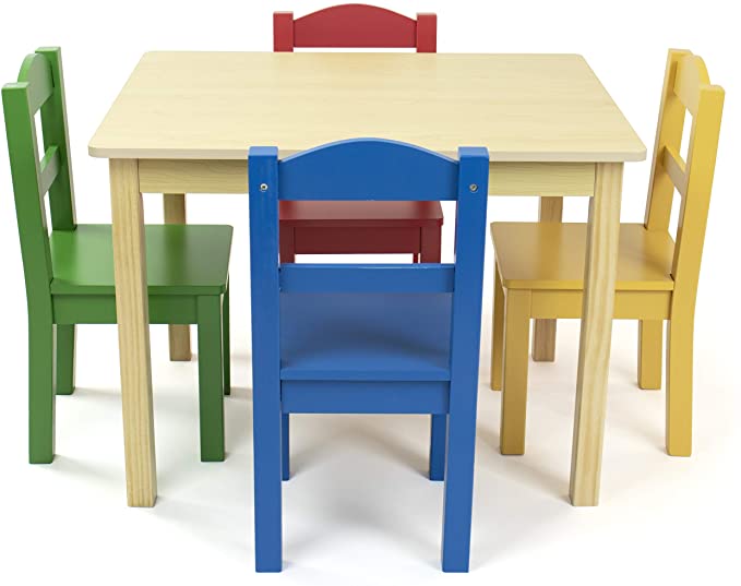 The Wooden Top 1 Table with 4 Colorful Kids Chair