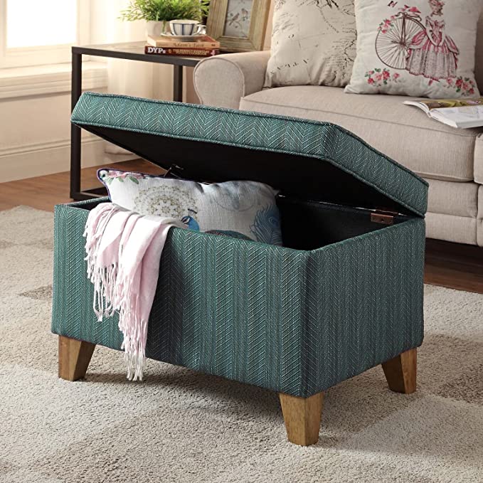 Solid Wooden Legs Base Fabric Storage Ottoman