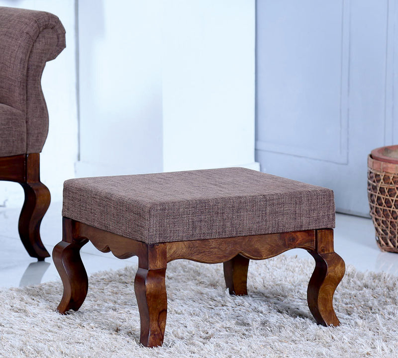 Ottoman with Wooden Legs Fully Cushioned Cotton Fabric