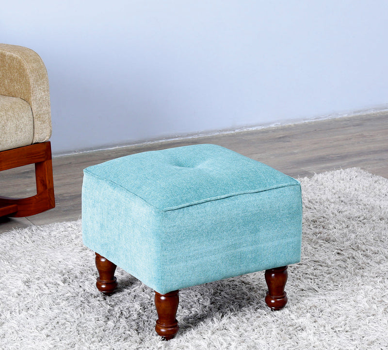 Fully Cushioned Fabric Pouffe with Wooden Legs