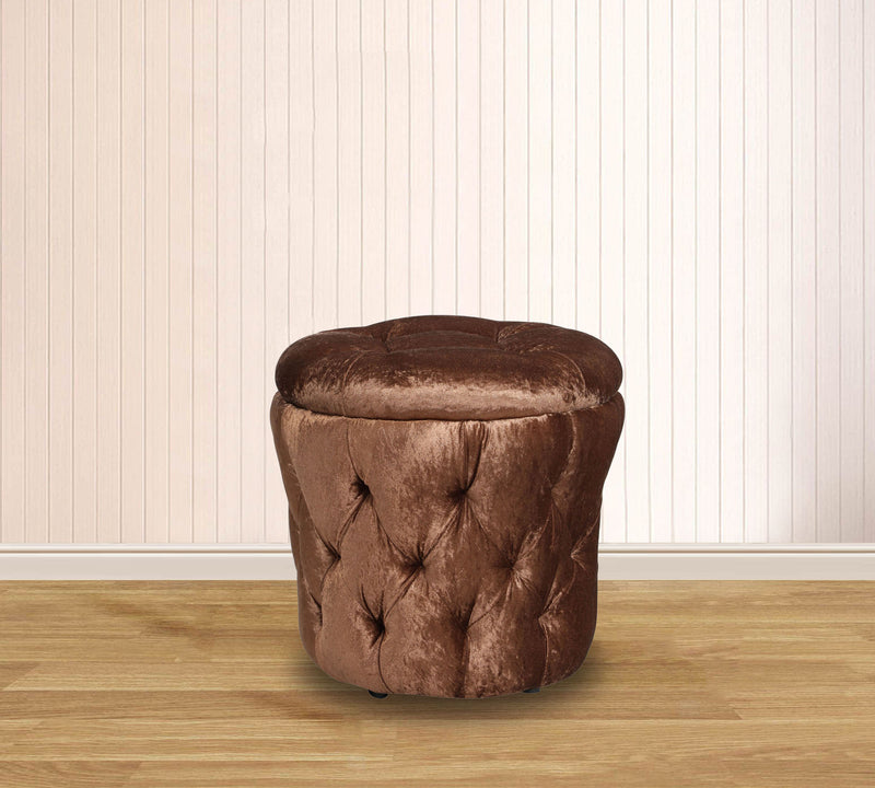 Fully Cushioned Wooden Base Velvet Pouffe with Storage