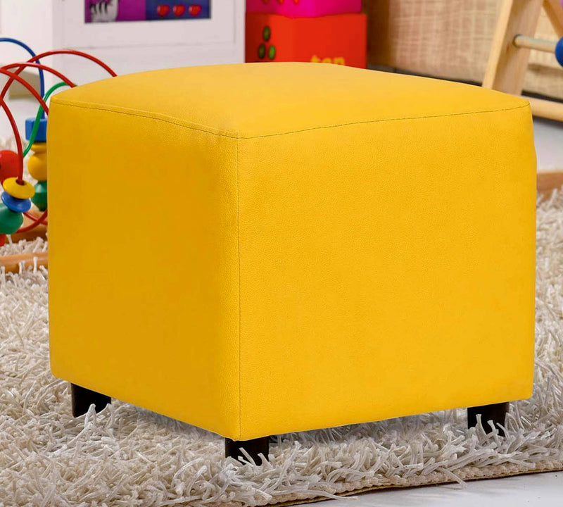 Fully Cushioned Leatherette Pouffe with Wooden Legs
