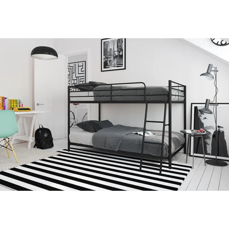 Twin Metal Bunk Bed with Mesh Frame - Black
