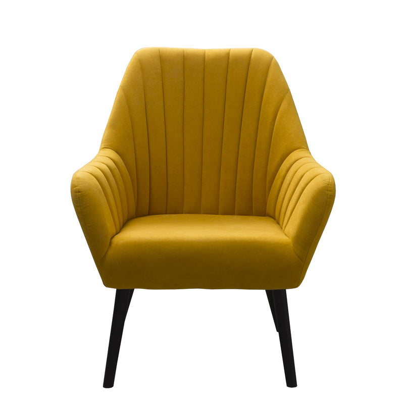 Yellow Lounge Chair with Wooden Legs in Velvet