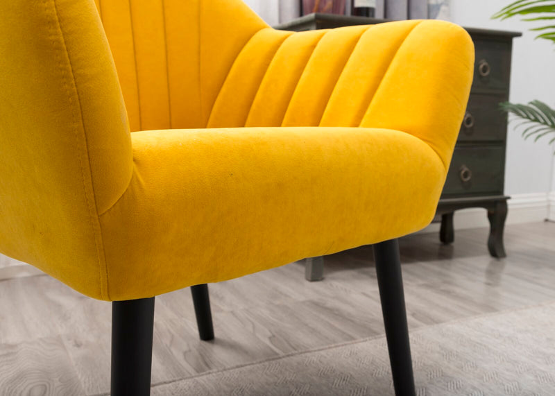 Yellow Lounge Chair with Wooden Legs in Velvet