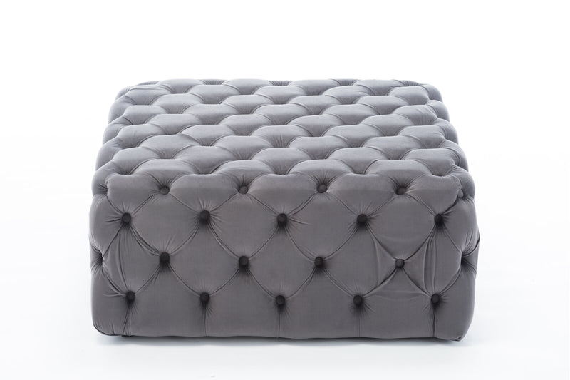 Ottoman in Fabric Upholstery & Wooden Base