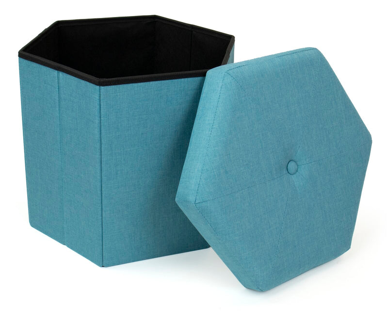 Pouffe with Storage Fabric Upholstery & Wooden Base