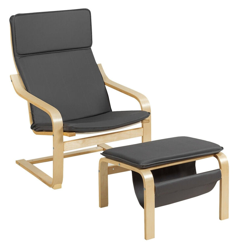 Lounge Chair With Ottoman with Wooden Frame Base in Cushioned Fabric