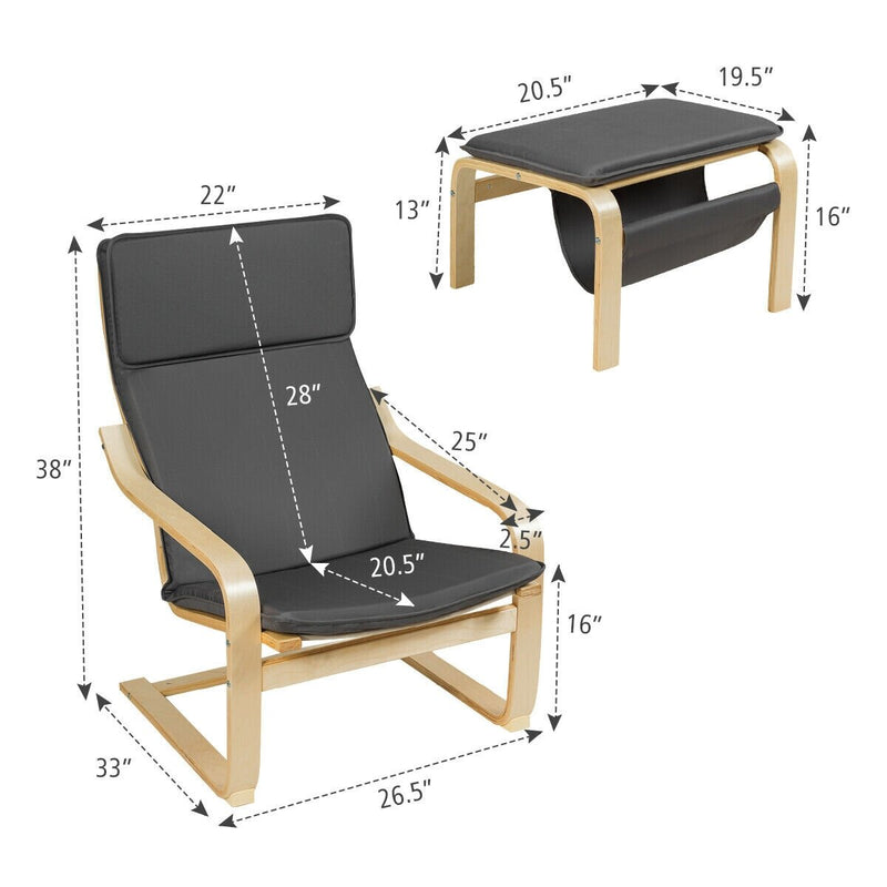 Lounge Chair With Ottoman with Wooden Frame Base in Cushioned Fabric