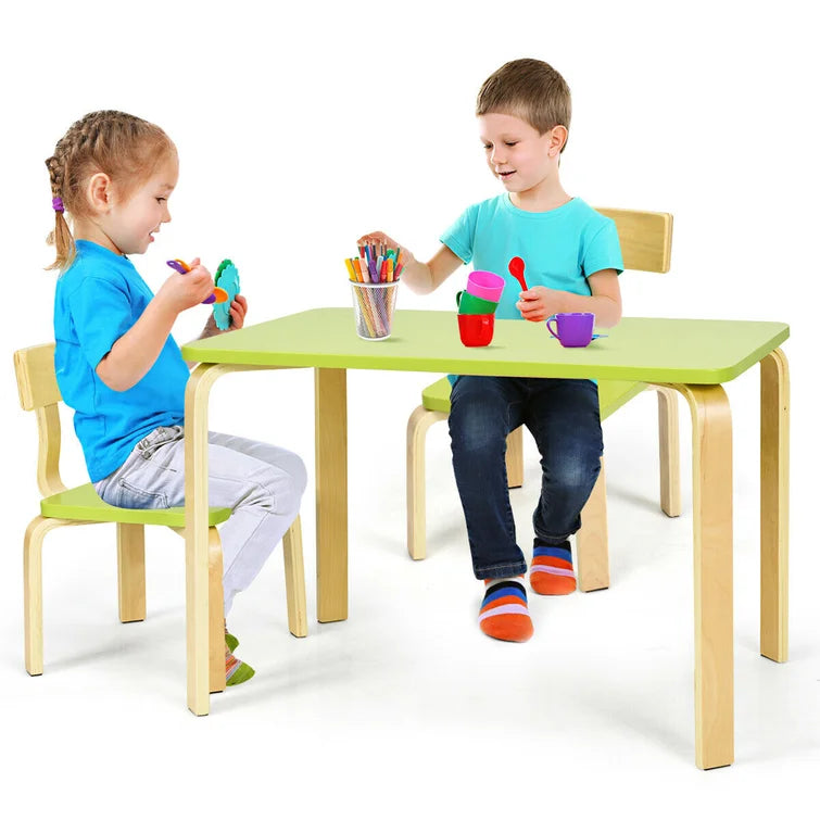 Wooden Top 1 Table with 2 Colourful Kids Chair