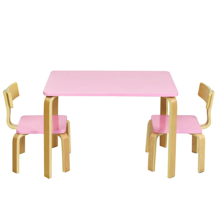 Wooden Top 1 Table with 2 Colourful Kids Chair