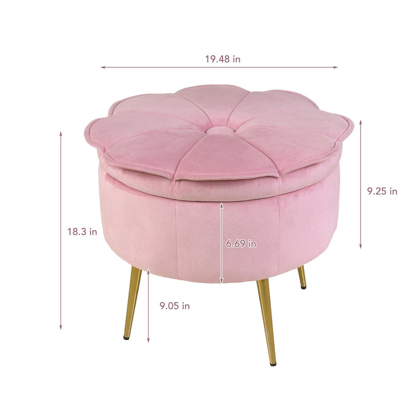 Fabric Upholstery & Metal Legs Base Pouffe with Storage
