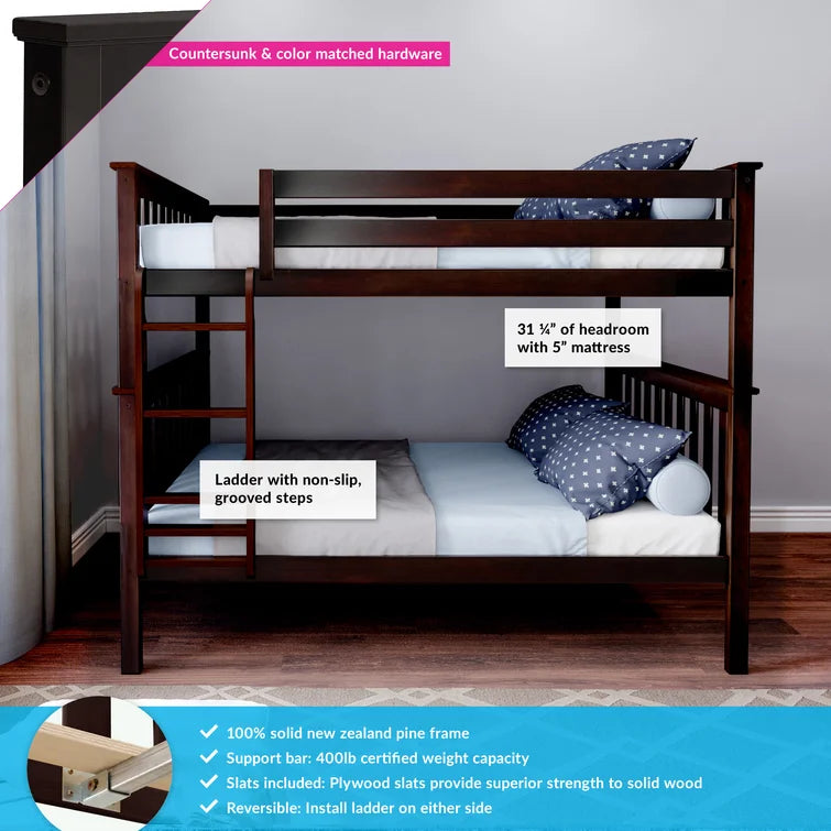 Wooden Kids Bunk Bed With No Storage