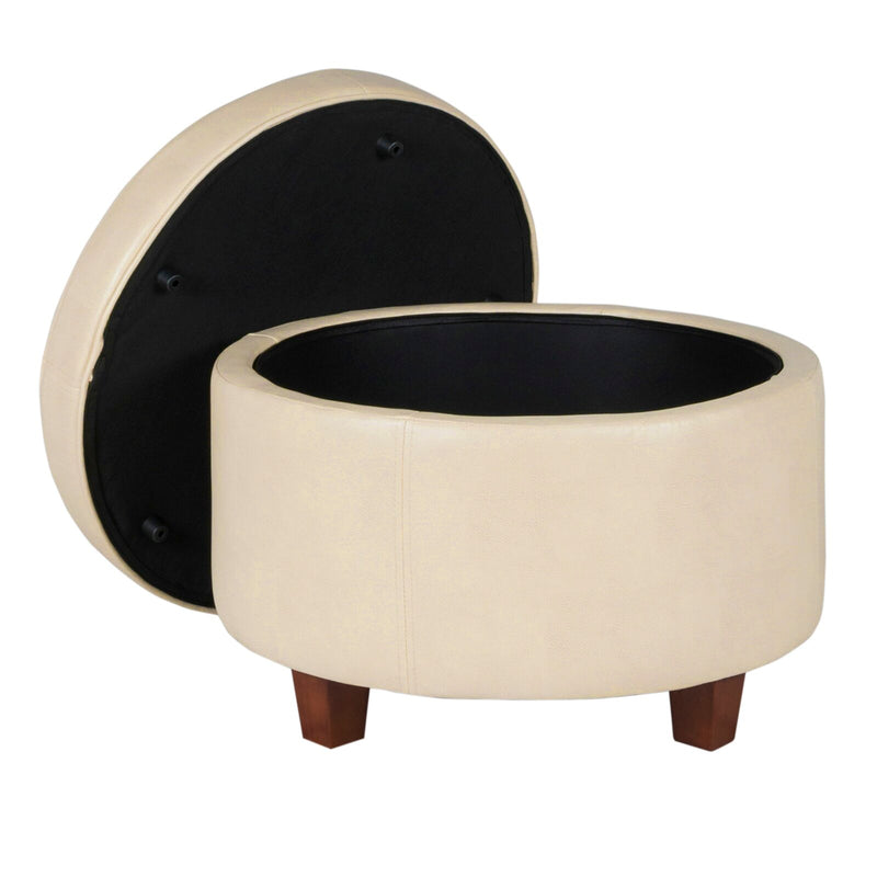 Leatherette Upholstery & Wooden Base Ottoman with Storage