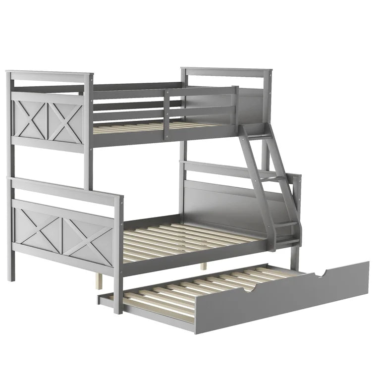 Twin over Full Bunk Bed with Ladder , Twin Size Trundle For Kids Adult Bedroom