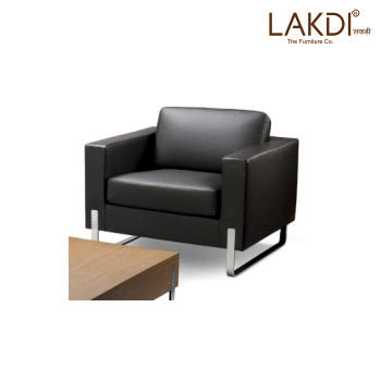 3 Seater Leatherette Sofa with Wooden Veneer Table Combo Set