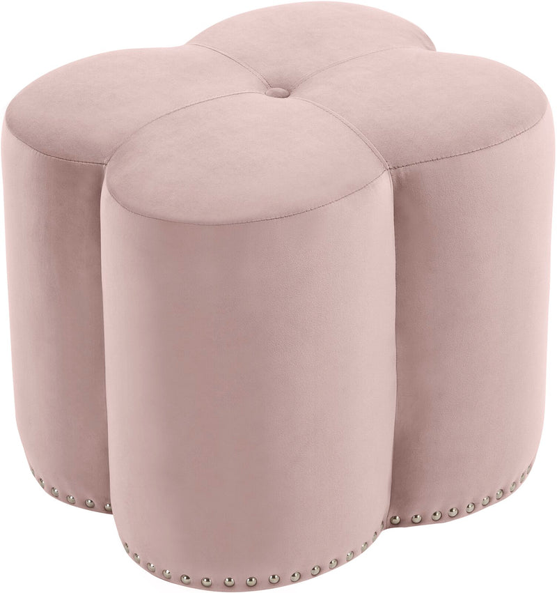 Wooden Base Pouffe With Fabric Upholstery