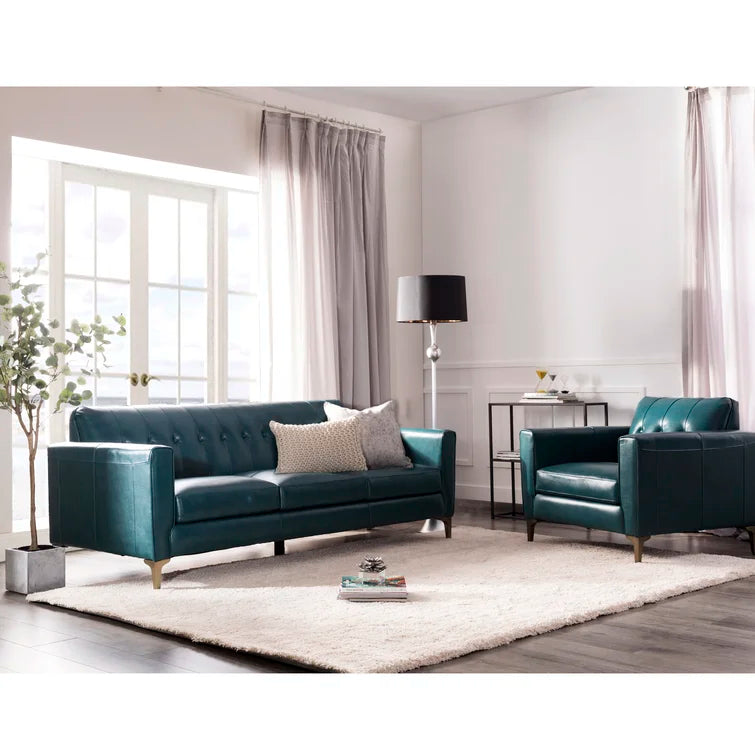 3 Seater Leatherette Sofa with Metal Legs