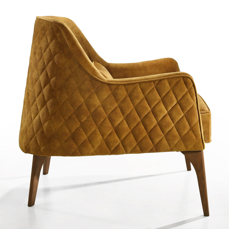 Wooden Lounge Chair with Cushioned Velvet Upholstery