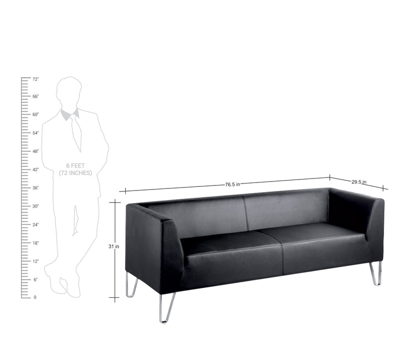 3 Seater Leatherette Sofa Metal Frame Legs Base Cushioned