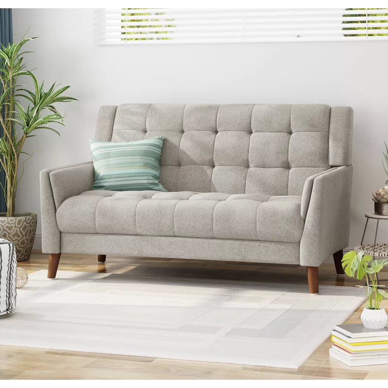 Dark Gray Tufted Polyester 2 Seater SOFA with Tapered Wood Legs