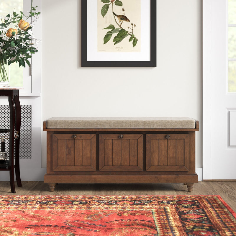Ottoman with Storage in Fabric Upholstery & Wooden Base