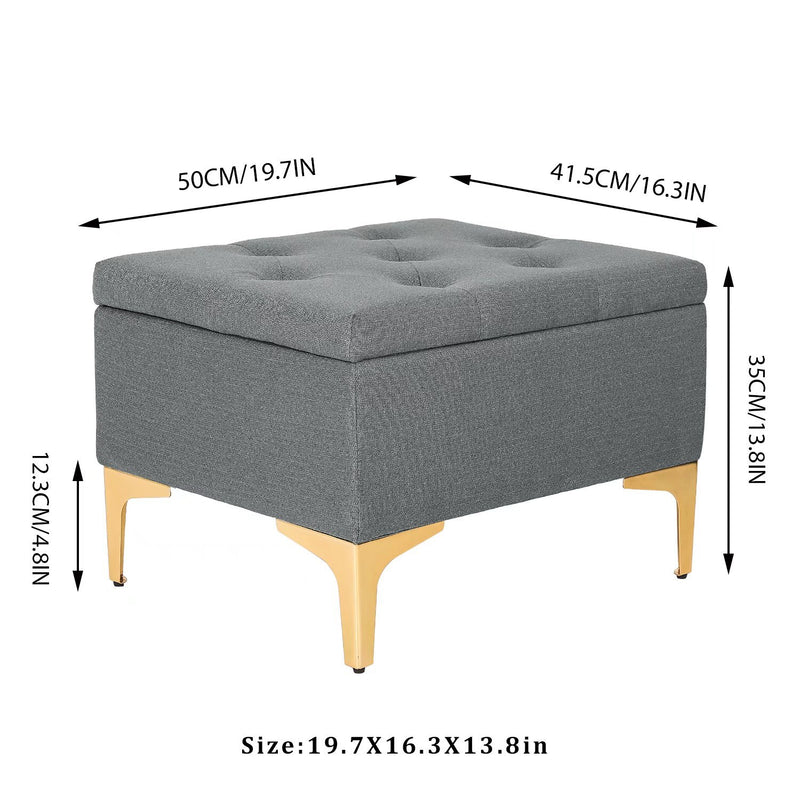 Fabric Upholstery & Metal Legs Base Ottoman with Storage
