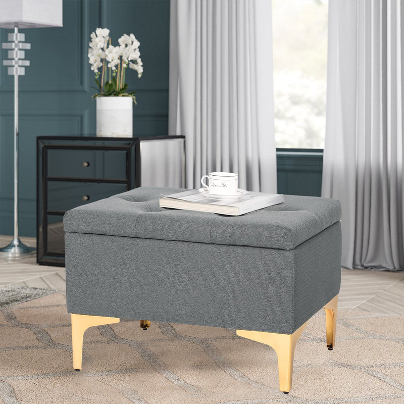 Fabric Upholstery & Metal Legs Base Ottoman with Storage