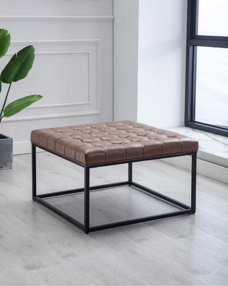 Ottoman with Leatherette Upholstery & Metal Base