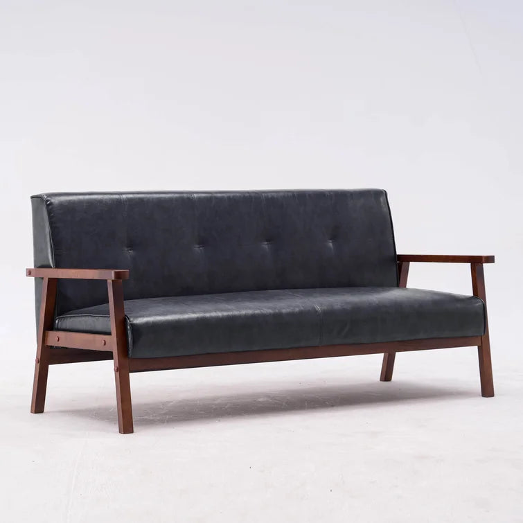 2 Seater Leather Sofa with Wooden Legs