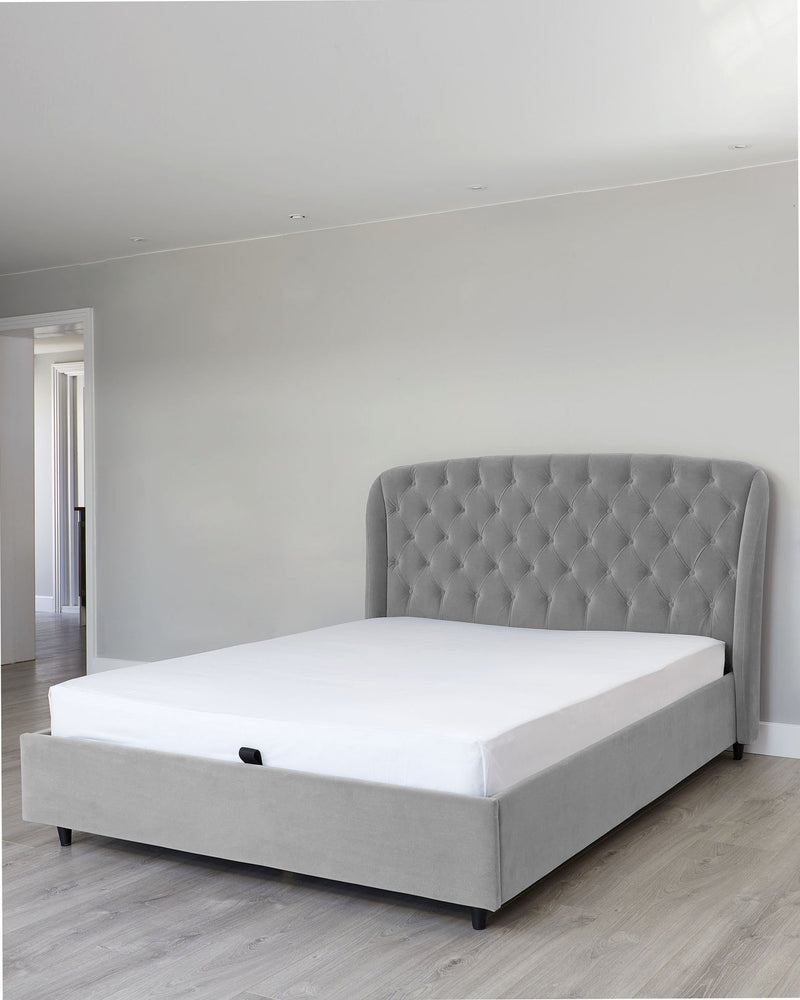 Light Grey Velvet Double Bed with Hydraulic Storage
