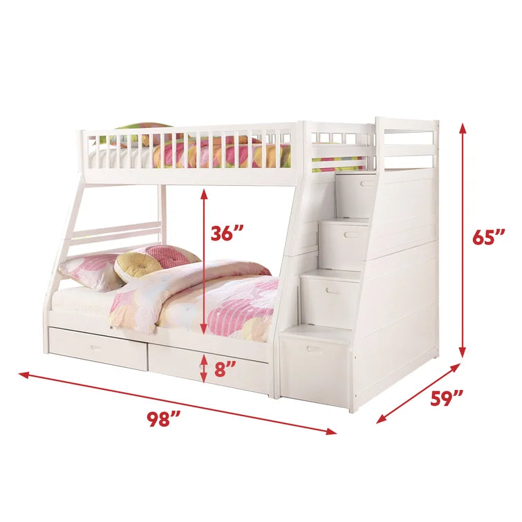 Twin over Twin Staircase Bunk Bed with Twin Size Trundle in White