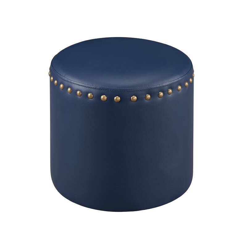 Solid Wooden Frame Leatherette Round Pouffe