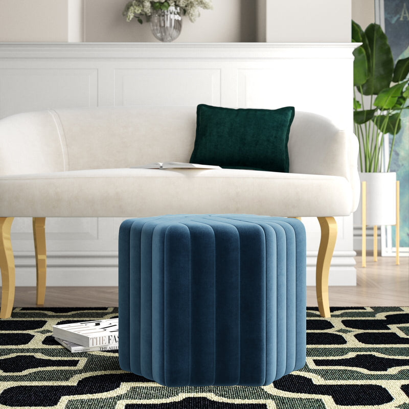 Fabric Upholstery & Wooden Base Pouffe