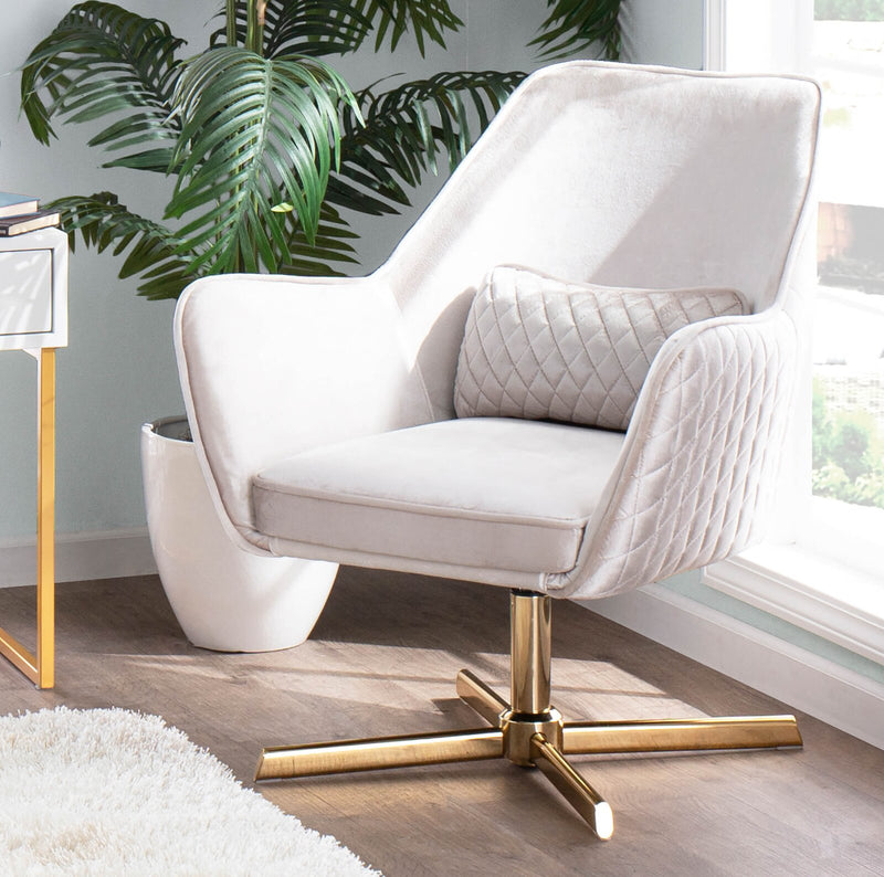 Velvet Swivel Accent Chair in Gold Metal Legs