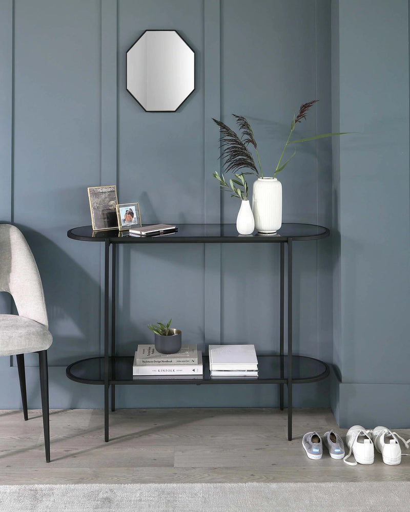 Console Table with Metal Base & Glass Top