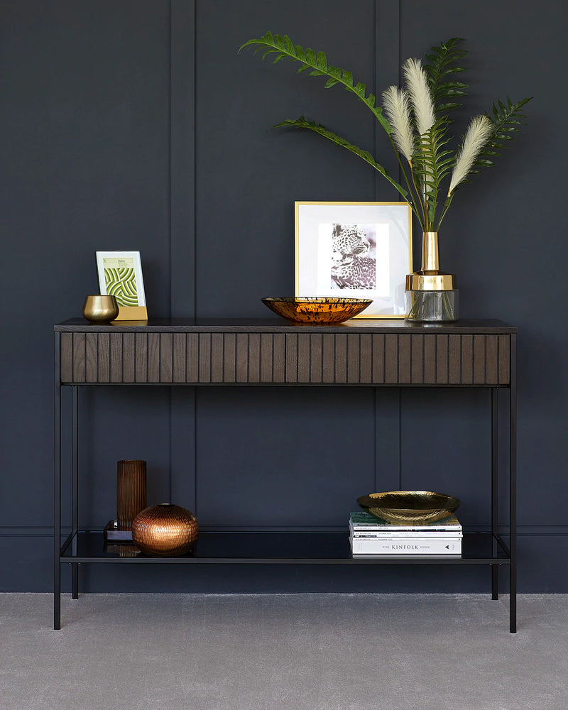 Wooden Top Console Table with Metal Base