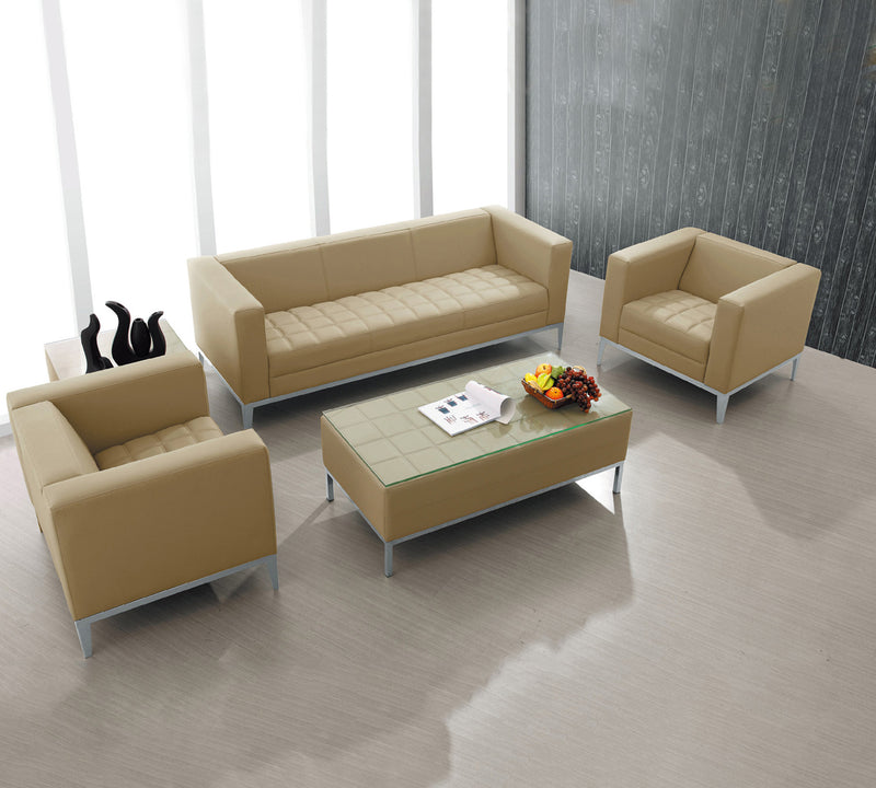 5 Seater Sofa Set with Center Table With Wooden Frame Metal Base Leatherette