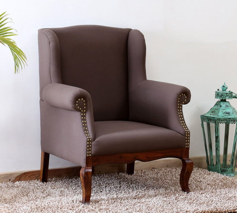Wooden Lounge Chair with Leatherette Upholstery