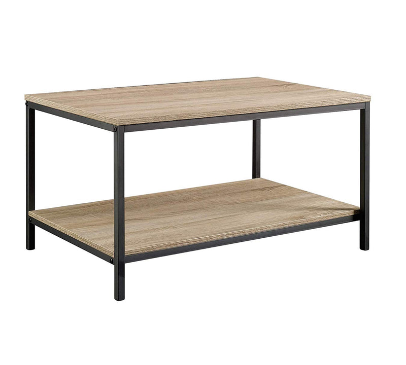The Wooden Particle Board Top Center Table with Metal Frame Base