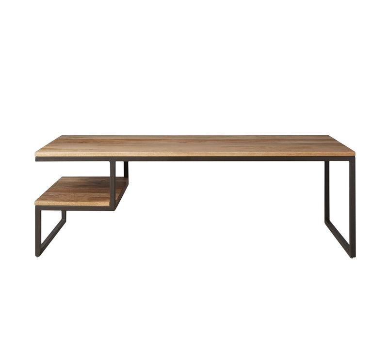 Wooden Center Table with Side Shelf With Metal Frame Base