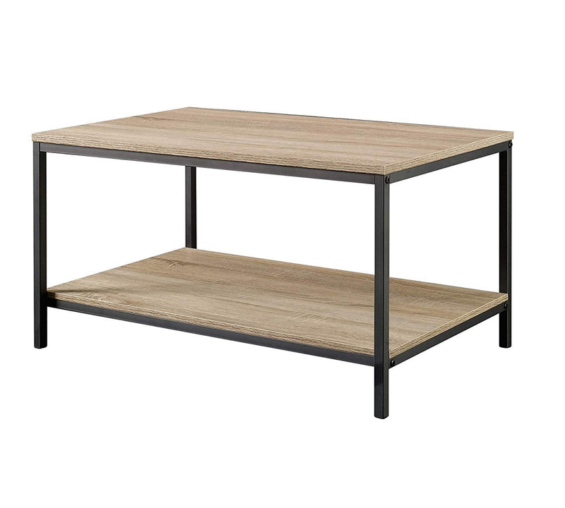 The Wooden Particle Board Top Center Table with Metal Frame Base