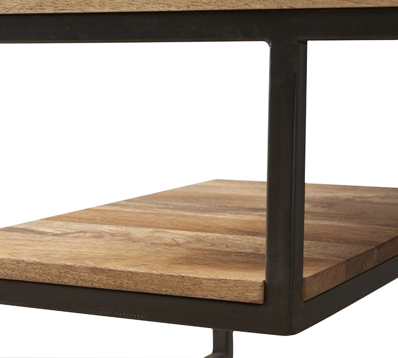 Wooden Center Table with Side Shelf With Metal Frame Base