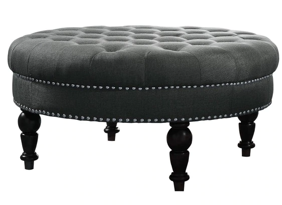 Solid Wooden Frame Legs Base Fabric Round Ottoman