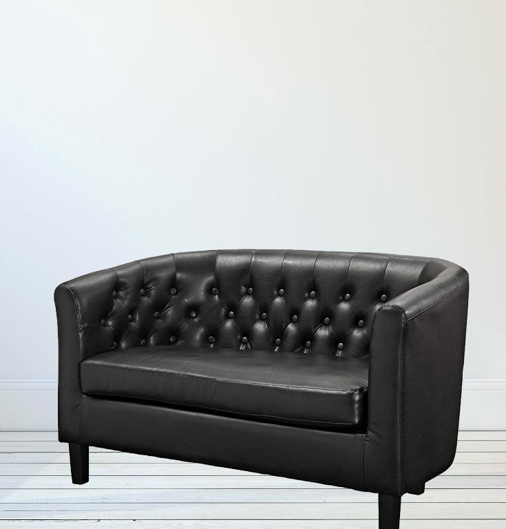 3 Seater Leatherette Sofa in Wooden Base