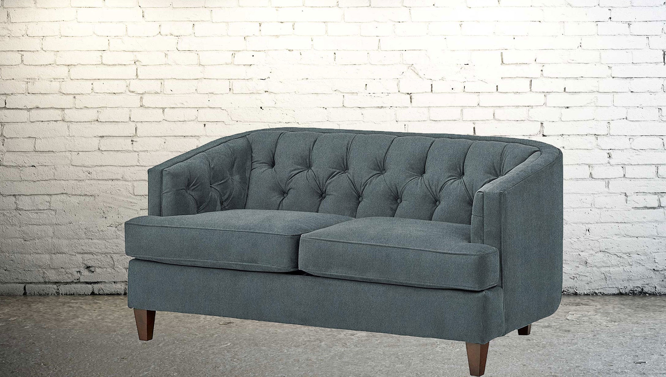 2 Seater Upholstered in Suede, Sofa with Wooden Legs