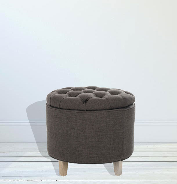 Fully Cushioned Wooden Legs Fabric Pouffe